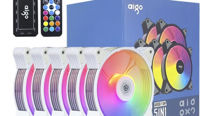 Aigo AR12 흰색 120mm RGB 팬 환풍기, PC 게이머 컴퓨터 케이스 키트, 팬 냉각 쿨러, 12cm 속도 조정, 12V ARGB 팬, ventoinha