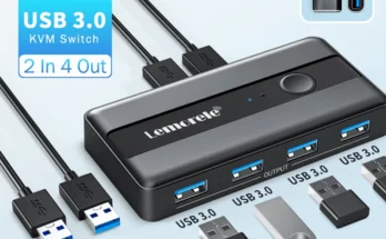 Lemorele USB KVM 스위치 어댑터, USB 3.0 스위처, 컴퓨터 키보드용 프린터 공유기, 2 입력 4 출력