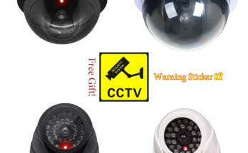 무선 흑백 더미 카메라, 가짜 플라스틱 돔 CCTV 보안 카메라, 깜박이 LED 감시 시스템 포함, 실내 실외