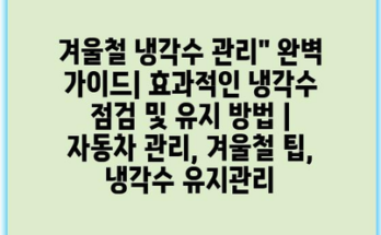 겨울철 냉각수 관리” 완벽 가이드| 효과적인 냉각수 점검 및 유지 방법 | 자동차 관리, 겨울철 팁, 냉각수 유지관리