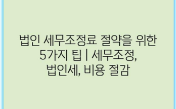 법인 세무조정료 절약을 위한 5가지 팁 | 세무조정, 법인세, 비용 절감