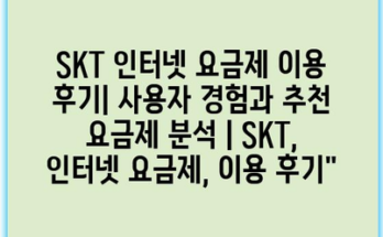 SKT 인터넷 요금제 이용 후기| 사용자 경험과 추천 요금제 분석 | SKT, 인터넷 요금제, 이용 후기”