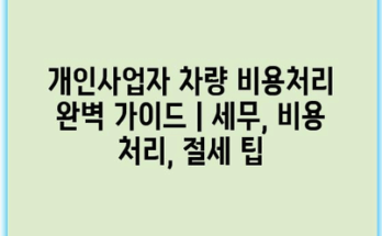 개인사업자 차량 비용처리 완벽 가이드 | 세무, 비용 처리, 절세 팁