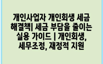 개인사업자 개인회생 세금 해결책| 세금 부담을 줄이는 실용 가이드 | 개인회생, 세무조정, 재정적 지원