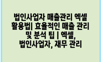 법인사업자 매출관리 엑셀 활용법| 효율적인 매출 관리 및 분석 팁 | 엑셀, 법인사업자, 재무 관리